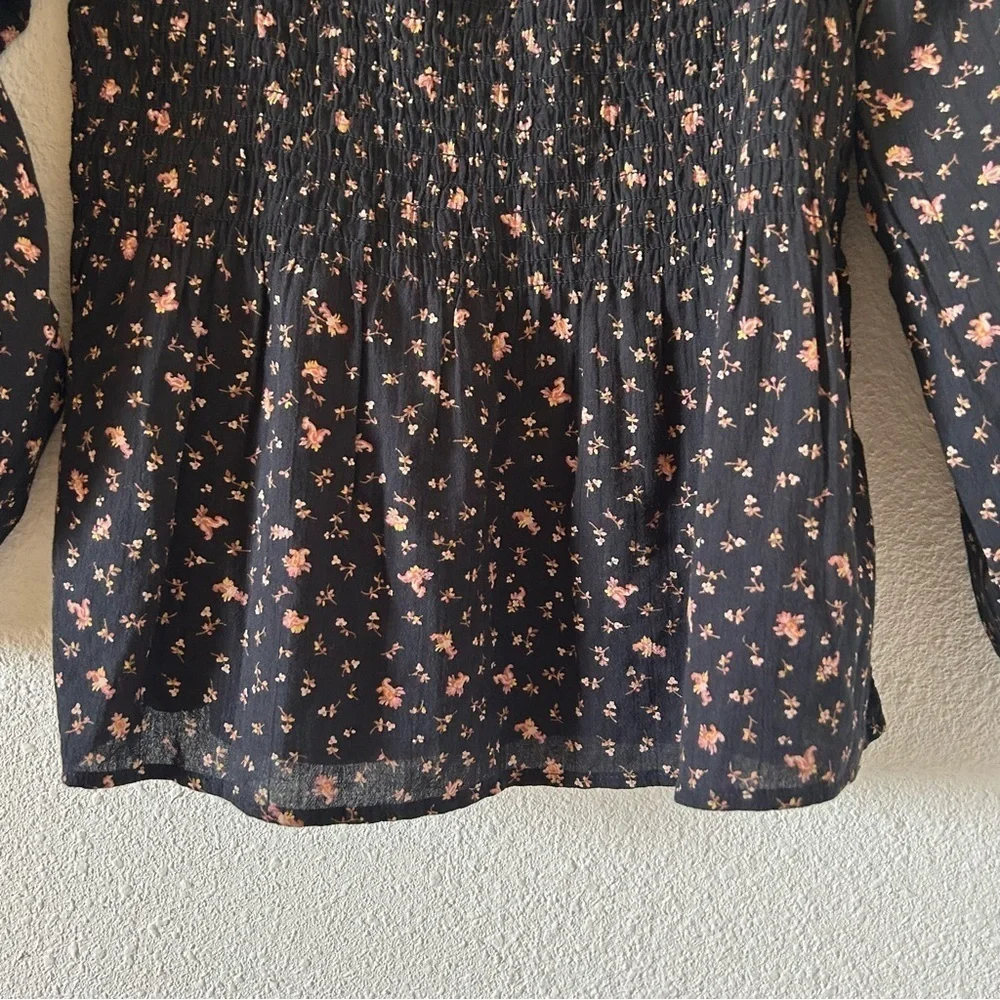 Madewell Women’s Peasant Smock Blouse Sz 4 Black Dixie Floral Print Cottage Core